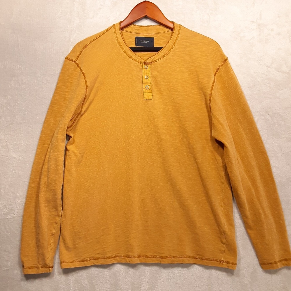 Lucky Brand Men's Crew Neck Henley Sz.Large/Spruce Yellow-Gold/Snap Button